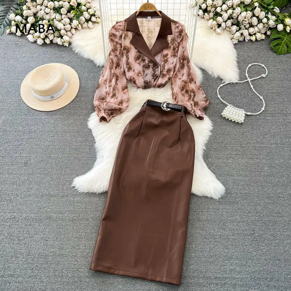 Y2k Pu 2-piece Women 2023 Autumn New Notched Collar Puff Sleeve Flower Chiffon Blouse+ Slim Leather Long Skirt Fashion Outfits
Y2k Pu 2-piece Women 2023 Autumn New Notched Collar Puff Sleeve Flower Chiffon Blouse+ Slim Leather Long Skirt Fashion Outfits