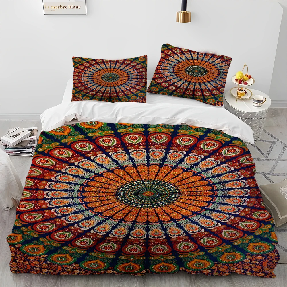 

Mandala Bohemia Flower Comforter Bedding Set,Duvet Cover Bed Set Quilt Cover Pillowcase,King Queen Size Bedding Set Adult Child