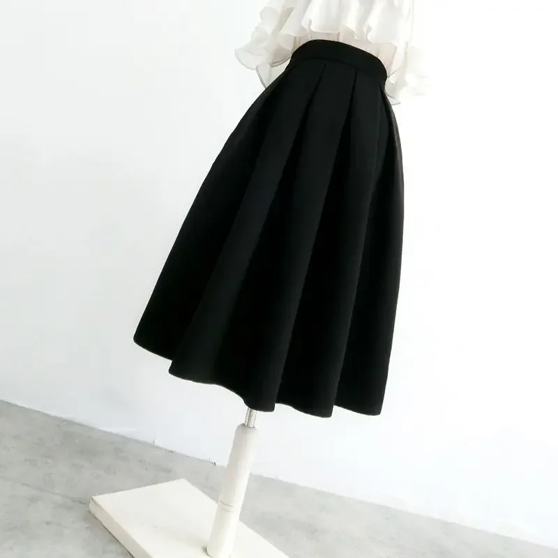 

High-waisted Long Midi Pleated Skirt Spring Autumn Hepburn Black Vintage Elegant Skirts Womens Faldas Aesthetic Jacquard C90