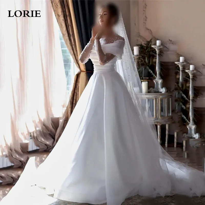 

LORIE Fairy Beading Wedding Dresses Long Sleeve Ivory Bride Dress Elegant Classic Modest Bride Wedding Gowns