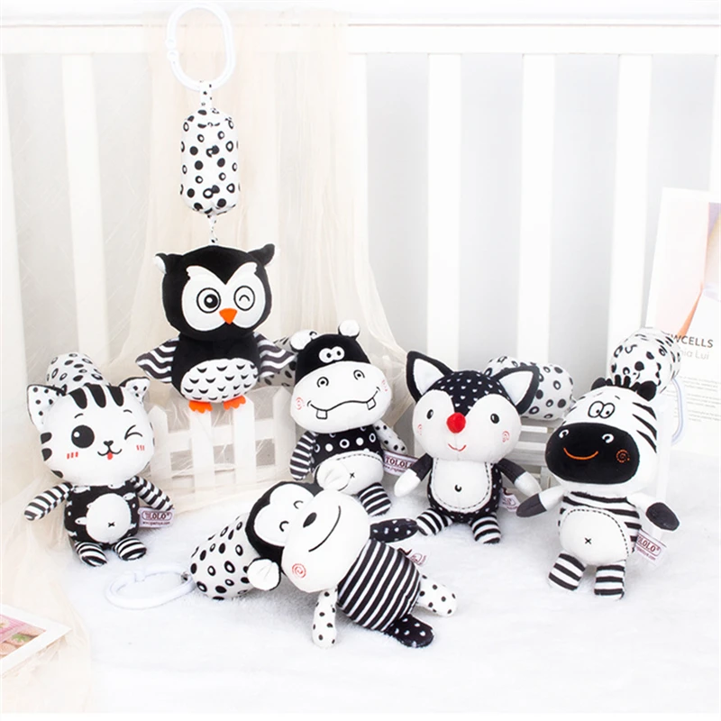 

Детские погремушки для новорожденных черно-белые визуальные тренировочные игрушки на коляску кровать подвесной колокольчик плюшевые куклы игрушки для новорожденных