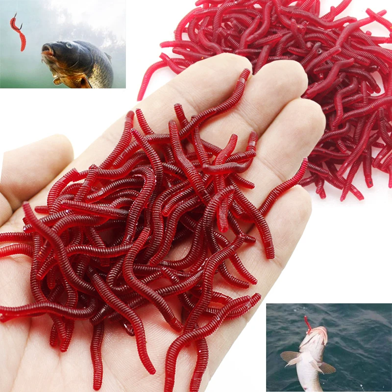

20-100pcs Lifelike Red Worm Soft Lure 35mm Earthworm Fishing Silicone Artificial Bait Fishy Smell Shrimp Additive Bass Carp