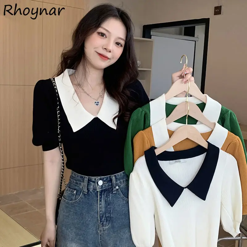 

Patchwork Vintage T-shirts Women Summer Office Young Ladies Fashion All-match Slim Leisure Streetwear French Style Elegant Chic