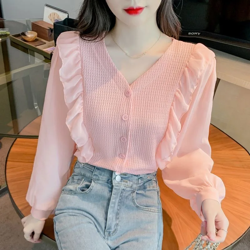 Женский однотонный топ с длинным рукавом-фонариком и V-образным вырезом
Женский однотонный топ с длинным рукавом-фонариком и V-образным вырезом