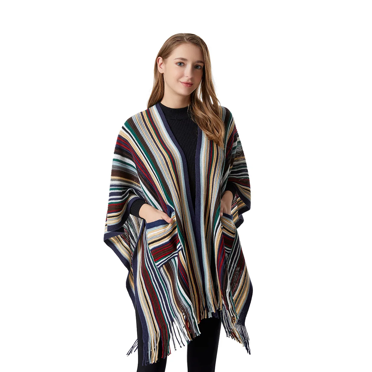 Cashmere-like Large Slit Shawl Men and Women Available European and American Spot Scarf Autumn and Winter Striped Pocket Cape
Cashmere-like Large Slit Shawl Men and Women Available European and American Spot Scarf Autumn and Winter Striped Pocket Cape