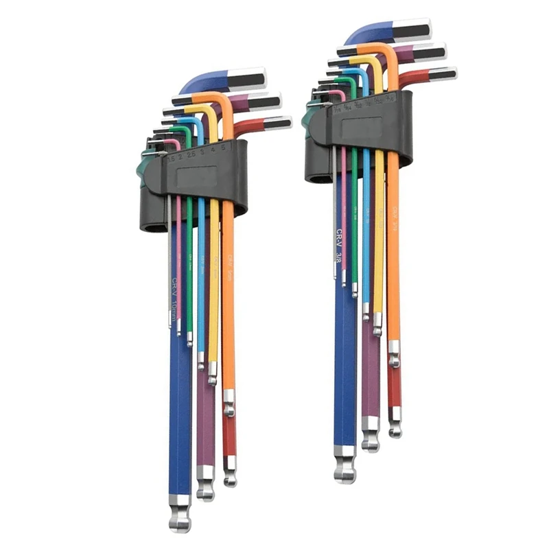 18-Piece Hex Key Set, Extra Long Arm Ball End Hex Key Set, With Foldable Holders, 1/16-3/8In And 1-10Mm, Durable Color Surface
18-Piece Hex Key Set, Extra Long Arm Ball End Hex Key Set, With Foldable Holders, 1/16-3/8In And 1-10Mm, Durable Color Surface