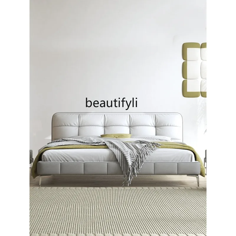 Cream Style Bed Modern Master Bedroom Double Bed Master Bedroom 1.8 M Leather Bed Nordic Solid Wood Bed Italian Minimalist 
Cream Style Bed Modern Master Bedroom Double Bed Master Bedroom 1.8 M Leather Bed Nordic Solid Wood Bed Italian Minimalist