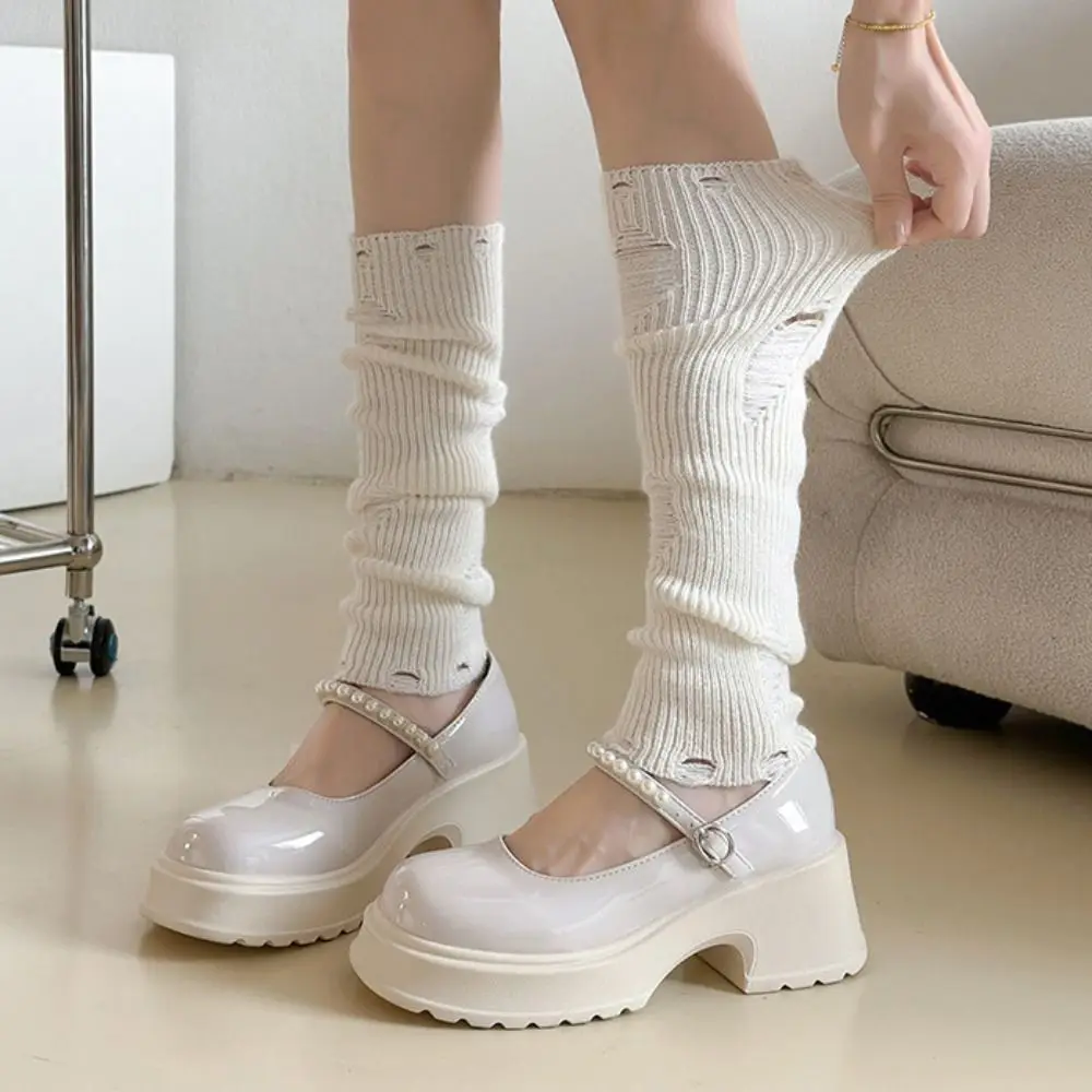 

Hole Leg Warmers Japanese Style JK Lolitas Knitted Socks Women Girls Punk Harajuku Foot Cover Sweet Ballet Guards Long Stockings