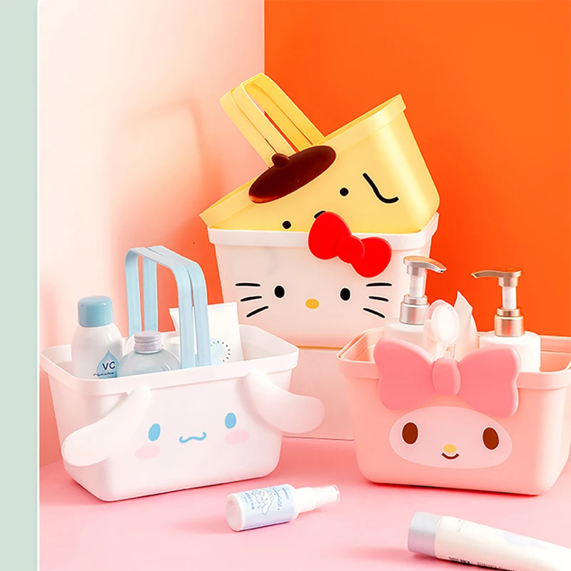 

Sanrio Hello Kitty My Melody Cinnamoroll Wash Basket Water Proof Hollow Bottom Hidden Handle Snack Storage Basket Christmas Gift