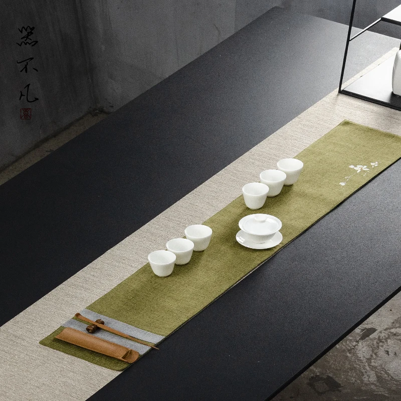 

Chinese Style Tea Mat Linen Zen Table Runner Cloth Vintage Cotton Dry Pour Liner Ceremony Towel