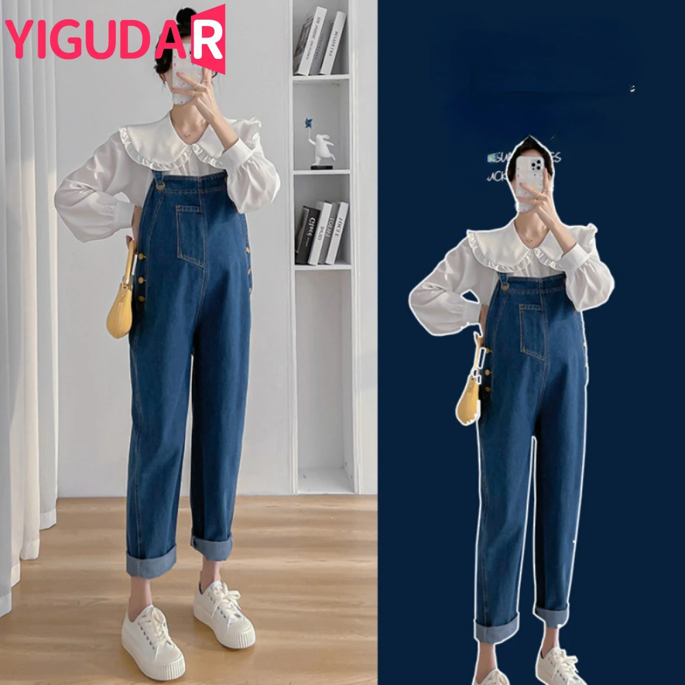 

Autumn New Fashion Denim Maternity Bib Jeans Loose Straight Jumpsuits Clothes for Pregnant Women Pregnancy Overalls Pants