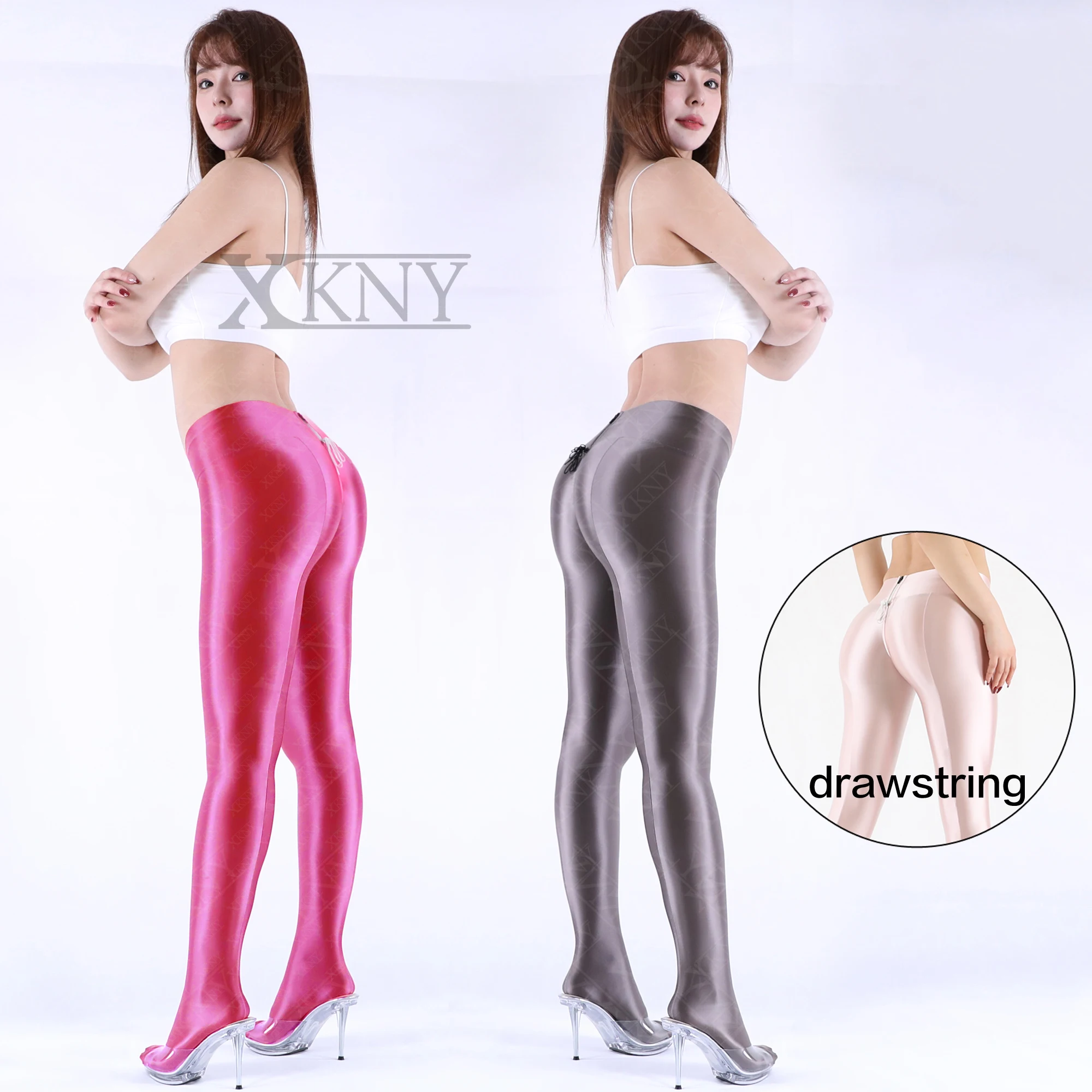 

XCKNY satin glossy opaque pantyhose sexy tights Hip tight crotch pants High elasticity Adjustable with zipper glossy pants