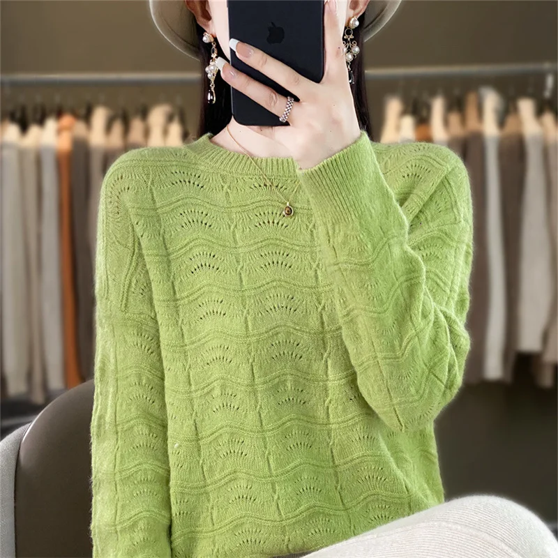 

Women's boutique round neck sweater autumn and winter knitted cashmere sweater Women's solid color pullover long sleeved top