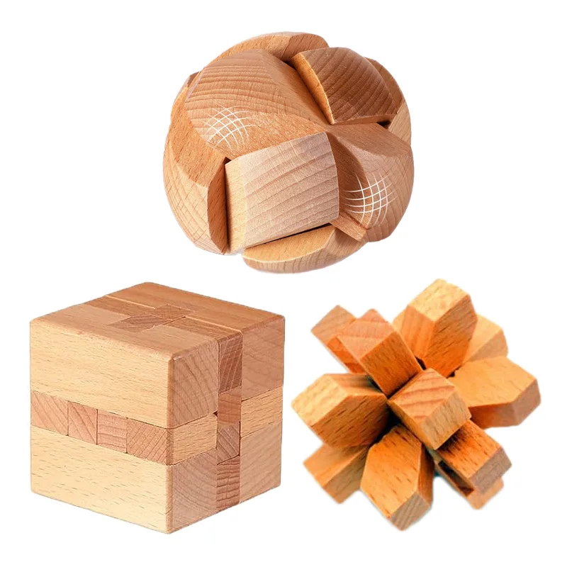 

Classic 3Pcs Wooden Kong Ming Lock Lu Ban Super Brain Toys For Adults Kids Casse Tete Difficile Rompecabezas 3D De Madera