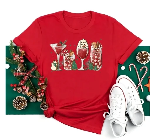 

Рождественская женская футболка в стиле Харадзюку, женская красная футболка с мультяшным графическим принтом, повседневная женская футболка, забавная футболка