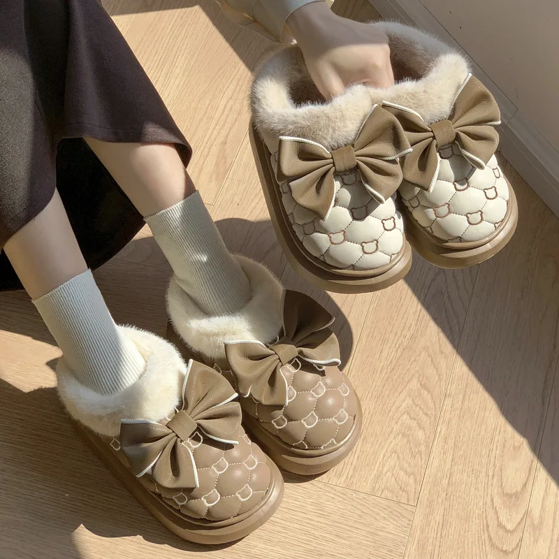 Winter Women Snow Boots Cute Bow Cotton Shoes Waterproof Down Short Barrel Ankle Boots Home Comfort Thick Soled Plush Boots Winter Women Snow Boots Cute Bow Cotton Shoes Waterproof Down Short Barrel Ankle Boots Home Comfort Thick Soled Plush Boots