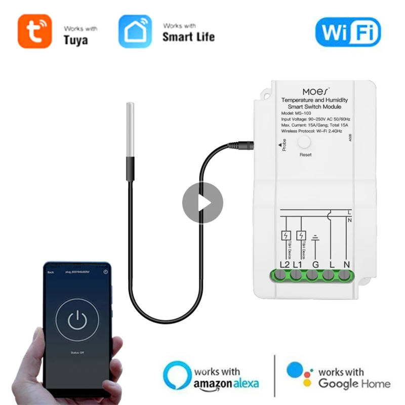 Tuya WiFi Smart Temperature Humidity Switch Module Sensor Dual Relay Output Wireless Controller 30M Work With Alexa Google Home
Tuya WiFi Smart Temperature Humidity Switch Module Sensor Dual Relay Output Wireless Controller 30M Work With Alexa Google Home