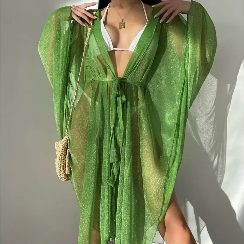 Women's Summer Casual Bikini Cover Up Green Long V Neck Sheer Bandage Beachwear Tassels Sheer Mesh Sleeveless Bathing Suit
Women's Summer Casual Bikini Cover Up Green Long V Neck Sheer Bandage Beachwear Tassels Sheer Mesh Sleeveless Bathing Suit