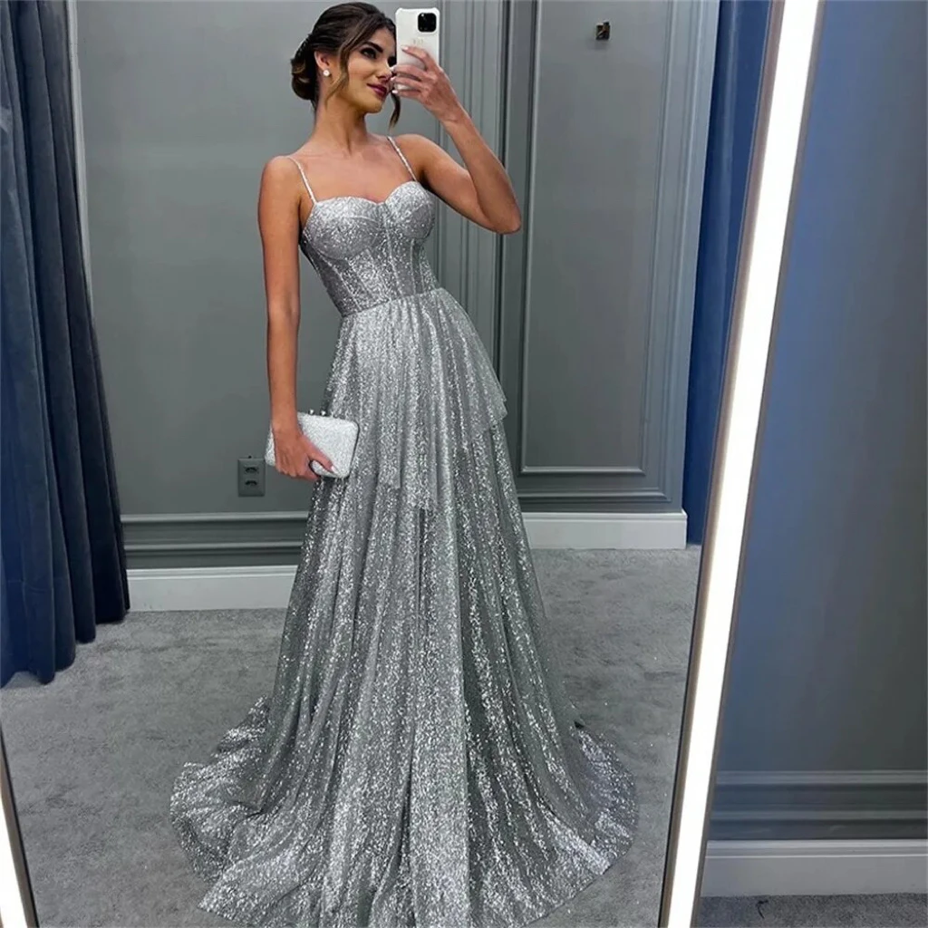 Sparkly Spaghetti Straps Silver Sequin Lace Evening Dresses A-line Long Elegant Party Dresses For Women 2023 Prom Gown
Sparkly Spaghetti Straps Silver Sequin Lace Evening Dresses A-line Long Elegant Party Dresses For Women 2023 Prom Gown
