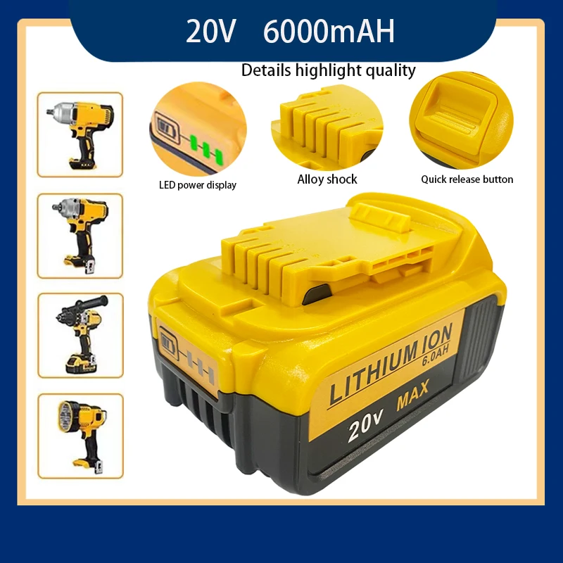 20V 6.0Ah DCB200 rechargeable lithium-ion battery, suitable for Dewei power tool batteries
20V 6.0Ah DCB200 rechargeable lithium-ion battery, suitable for Dewei power tool batteries