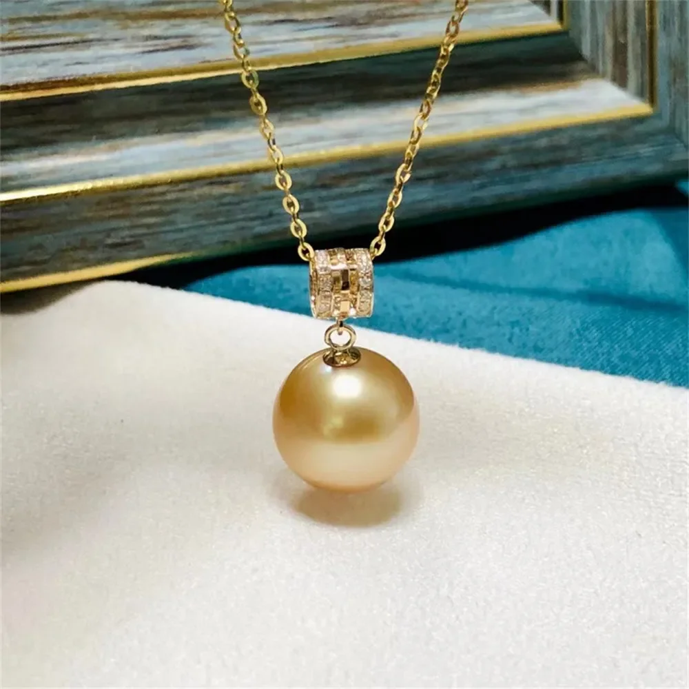 

DIY Pearl Accessories G18K Yellow and White Gold Pendant Empty Holder K Gold Necklace Pendant Holder Women's 9-13mm Round Beads
