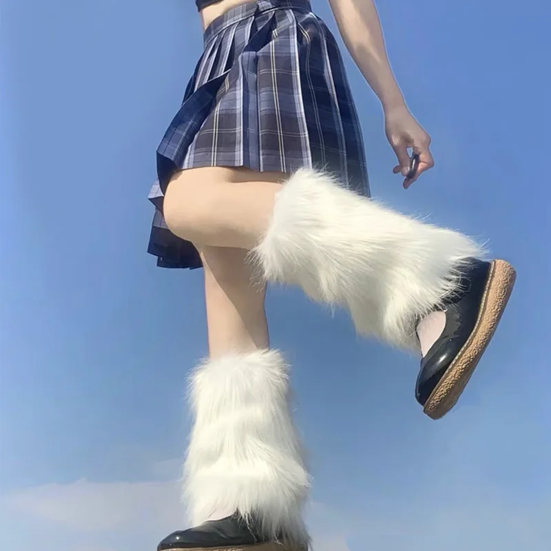 

Y2K Faux Fur Leg Warmers Women Fall Leggings Jk Boots Stocking Girls Lolita Punk Boot Cover Harajuku Fur Foot Warming Cover