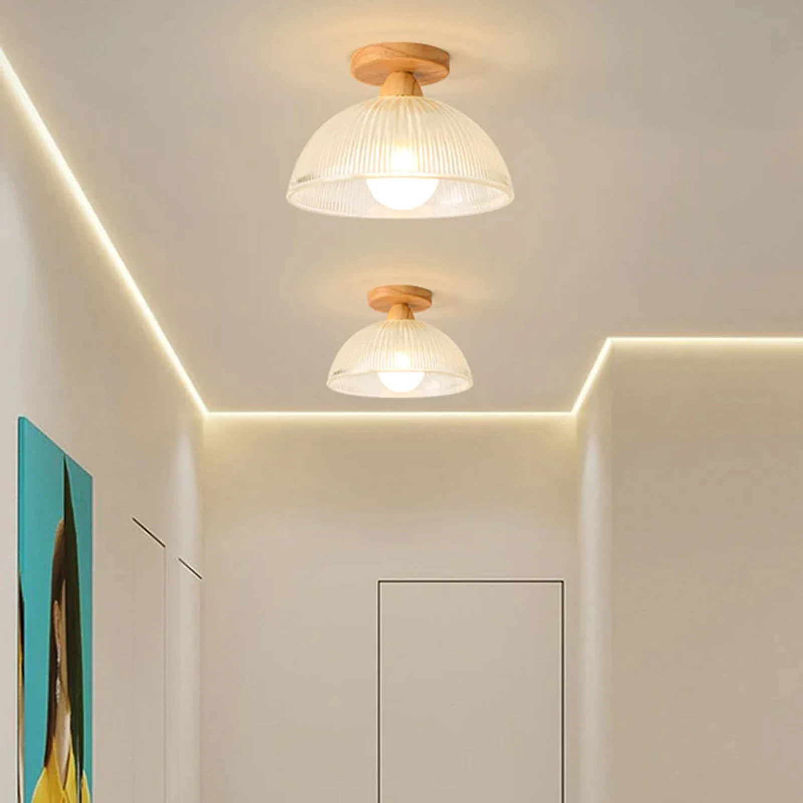 

Led Ceiling Light 5W Glass Flush Mount with Wood Base 6000K Indoor Lighting For Living Room, Bedroom, Hallway,etc.