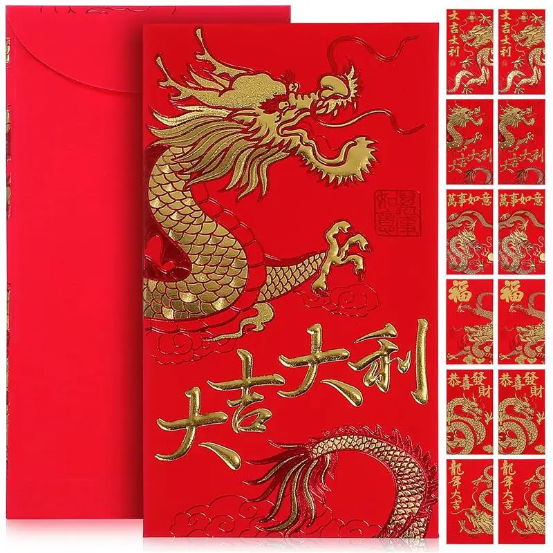 

36pcs Red Packets Chinese New Year Red Envelopes Traditional Lucky Money Cash Packets New Year Gold Stamped Zodiac Red Envelope