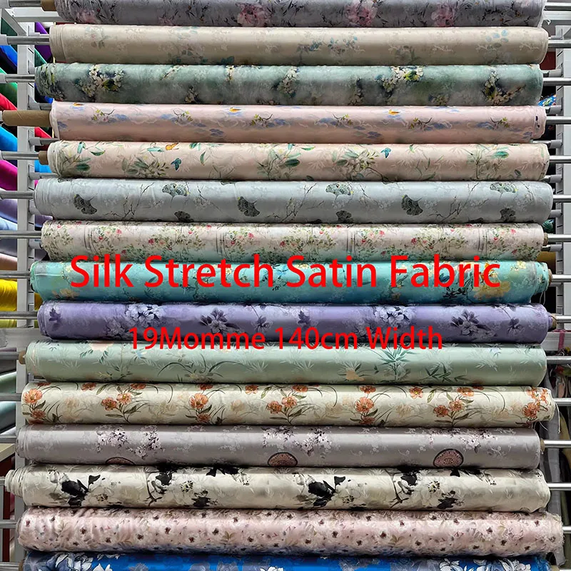 

Silk Stretch Satin Fabric By The Yard,Skin Friendly Soft 140cm Width 19Momme Fabric for Dress Diy Sewing Free Shipping New SALE