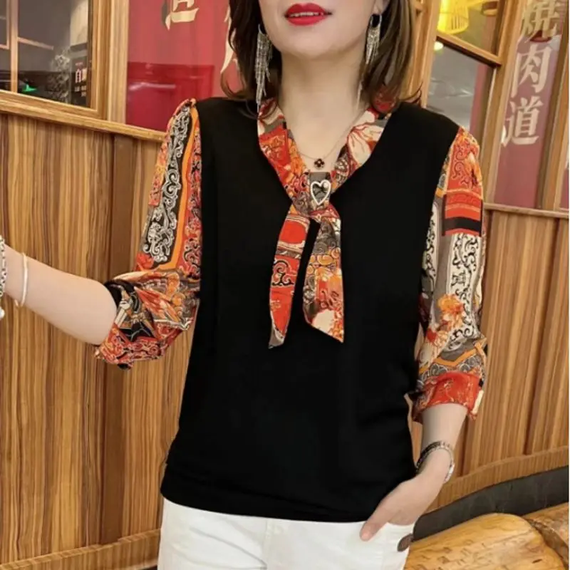 2023 Spring and Autumn Women's New Fashion V-neck Necktie Shirt Loose Casual Printed Color Matching Versatile Long Sleeved Top
2023 Spring and Autumn Women's New Fashion V-neck Necktie Shirt Loose Casual Printed Color Matching Versatile Long Sleeved Top