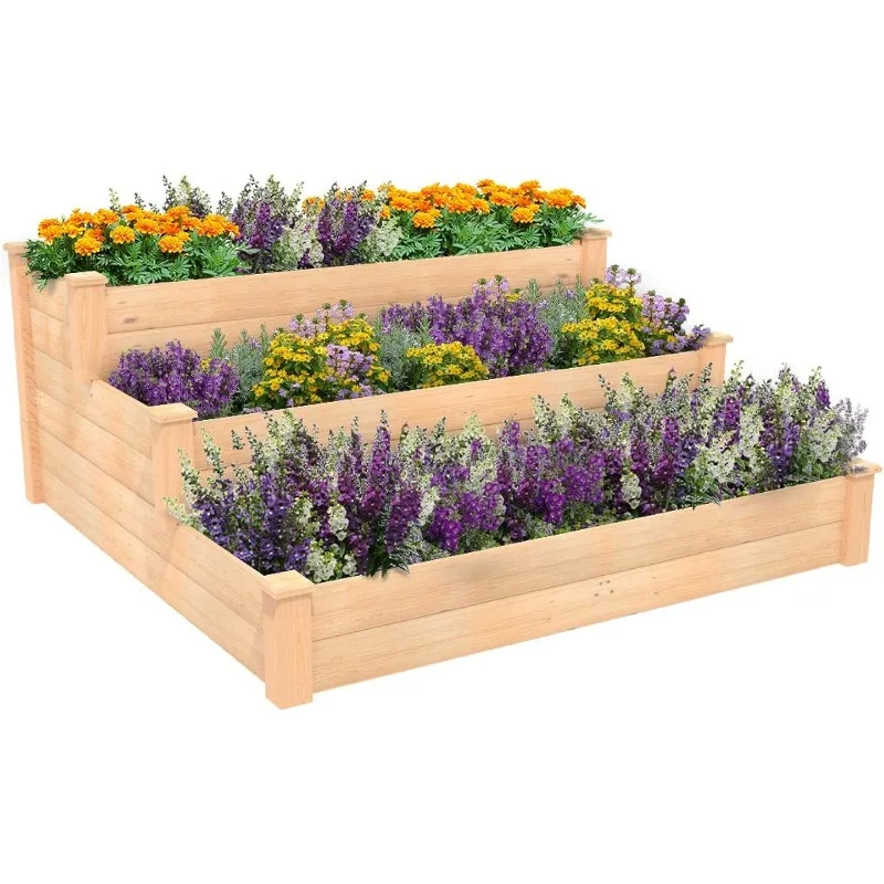 

ECOgardener Raised Bed Planter 4’x4’ Outdoor Wooden Raised Garden Bed Kit for Vegetables Fruit Herbs Flowers