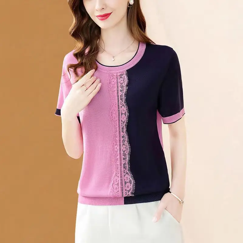 pullover short-sleeved knitted t-shirt women's summer 2022 new fashion round neck contrast color thin top korean
pullover short-sleeved knitted t-shirt women's summer 2022 new fashion round neck contrast color thin top korean