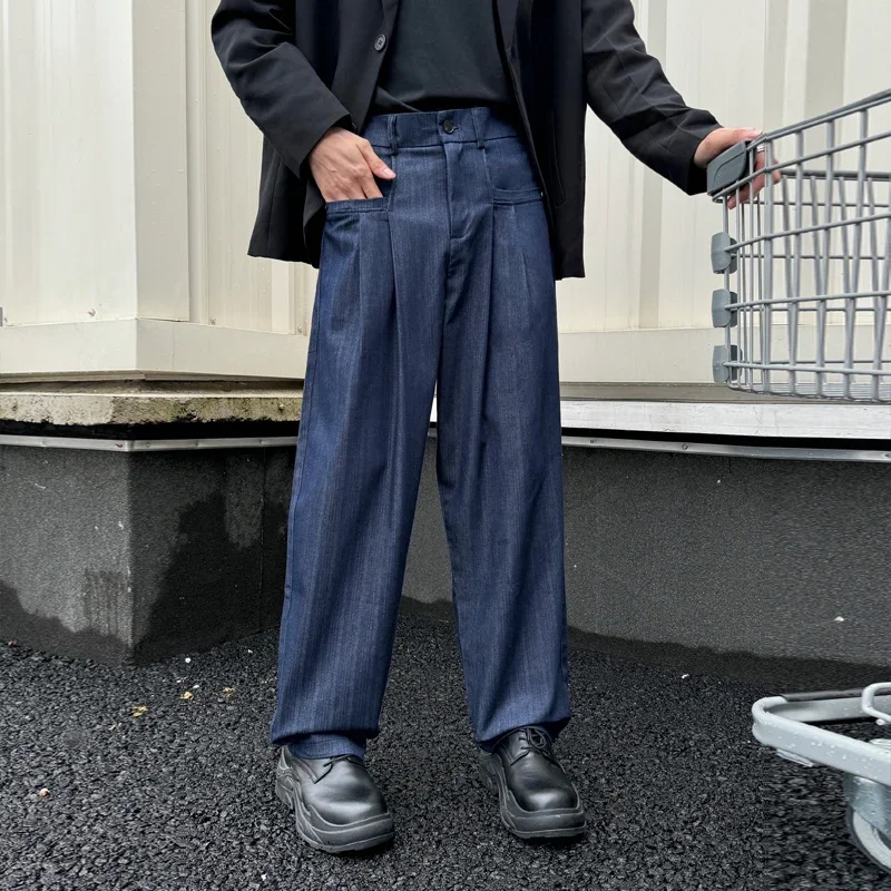 

Men Loose Casual Stripe Denim Wide Leg Cargo Jeans Baggy Pants Japan Korean Streetwear Cityboy Vintage Harem Jeans Trousers