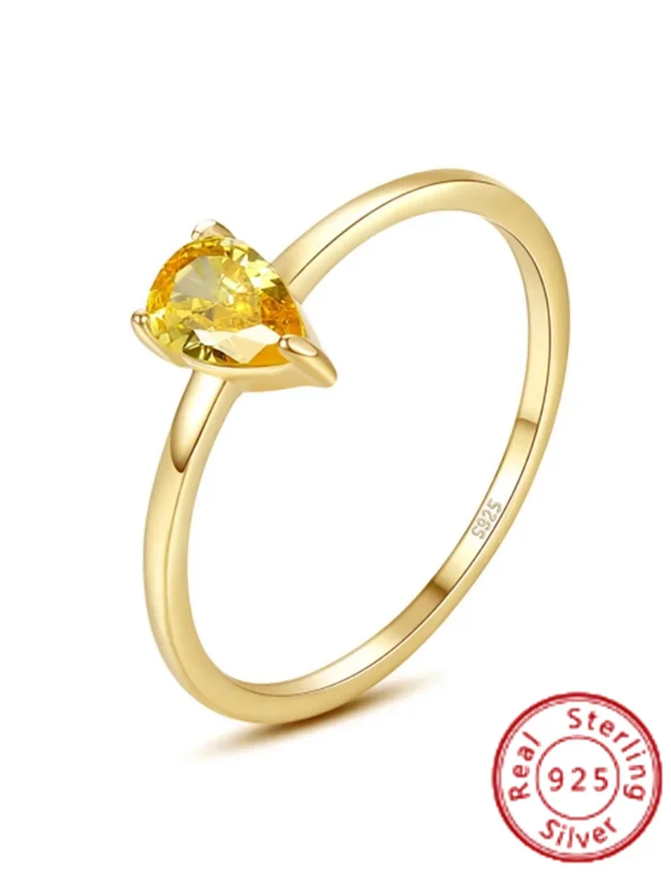 

Droplet Overlay Ring Combination Fine Ring Women's Gold Crystal Geometric Minimalist 925 Silver Yellow Diamond New Joint Ring