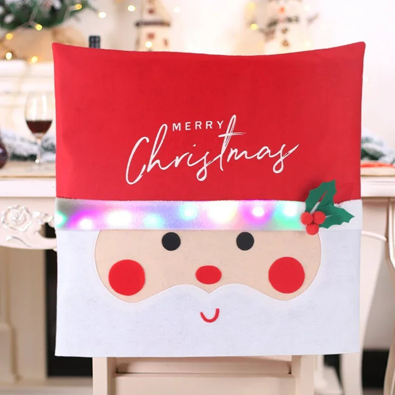 

Christmas Chair Back Cover LED String Lights Santa Clause Home Fashion Decoration Supplies