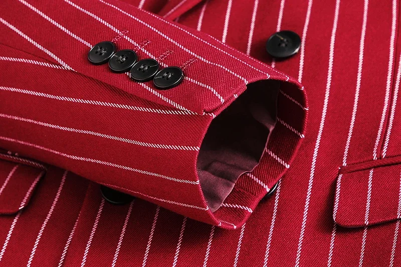 Fashion Men Double Breasted Striped Suit 2 Piece Black / Wine Red Homme Business Social Wedding Party Blazers and Trousers 225 S6f00dd202f0e40c5ab1c4e7950cfc53dn