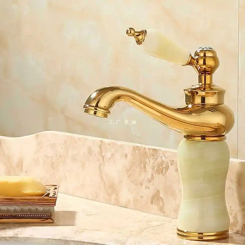 

GD53 Sijie Nuoya European style copper natural jade hand wash basin, hot and cold water faucet, gold household rotary