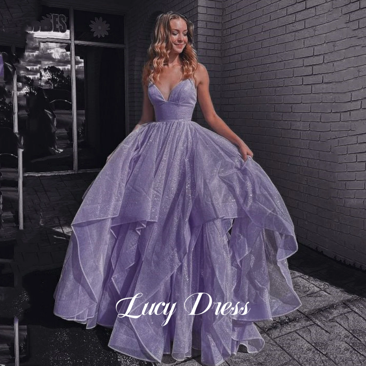 

Lucy Purple Graduation Dress Party Evening Elegant Luxury Celebrity Shiny V-neck Gala Dresses 2024 Line A Ball Gown Prom Woman