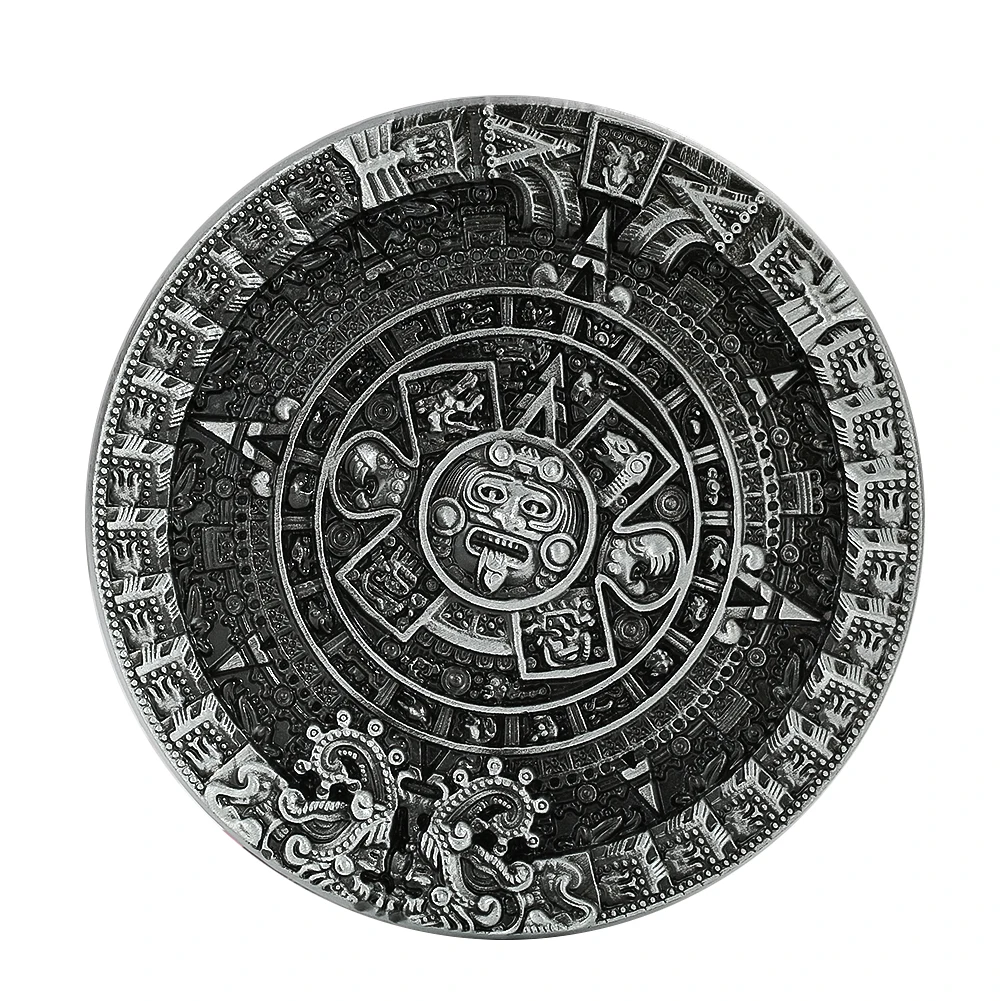 

Vintage Metal Engraving 3D Aztec Calendar Sun Stone Pattern Round Belt Buckles Fashion Retro Casual Jeans Fastener Accessories