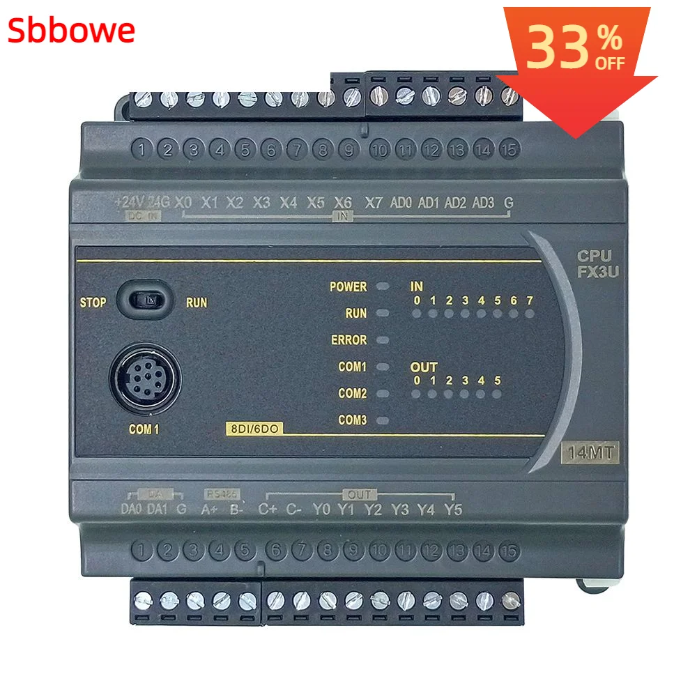 PLC Industrial Control Board FX3U 14/20/24/32/40/60 MR/MT 4AD of 0-20mA 2DA of 0-10V analog RS485 MODBUS Relay transistor Output
PLC Industrial Control Board FX3U 14/20/24/32/40/60 MR/MT 4AD of 0-20mA 2DA of 0-10V analog RS485 MODBUS Relay transistor Output