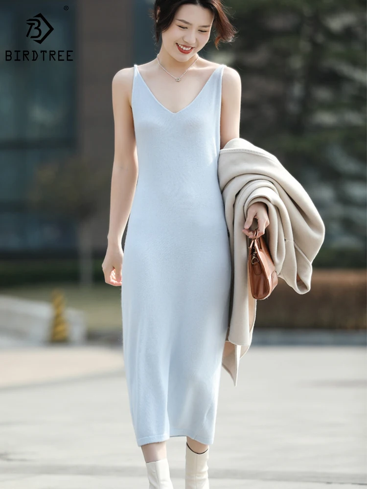 Birdtree 100%Cashmere Slip Dress V-neck Solid Loose Gentle Elegant Versatile Temperament Commute Vest Skirt Fall Winter D3N407QD
Birdtree 100%Cashmere Slip Dress V-neck Solid Loose Gentle Elegant Versatile Temperament Commute Vest Skirt Fall Winter D3N407QD