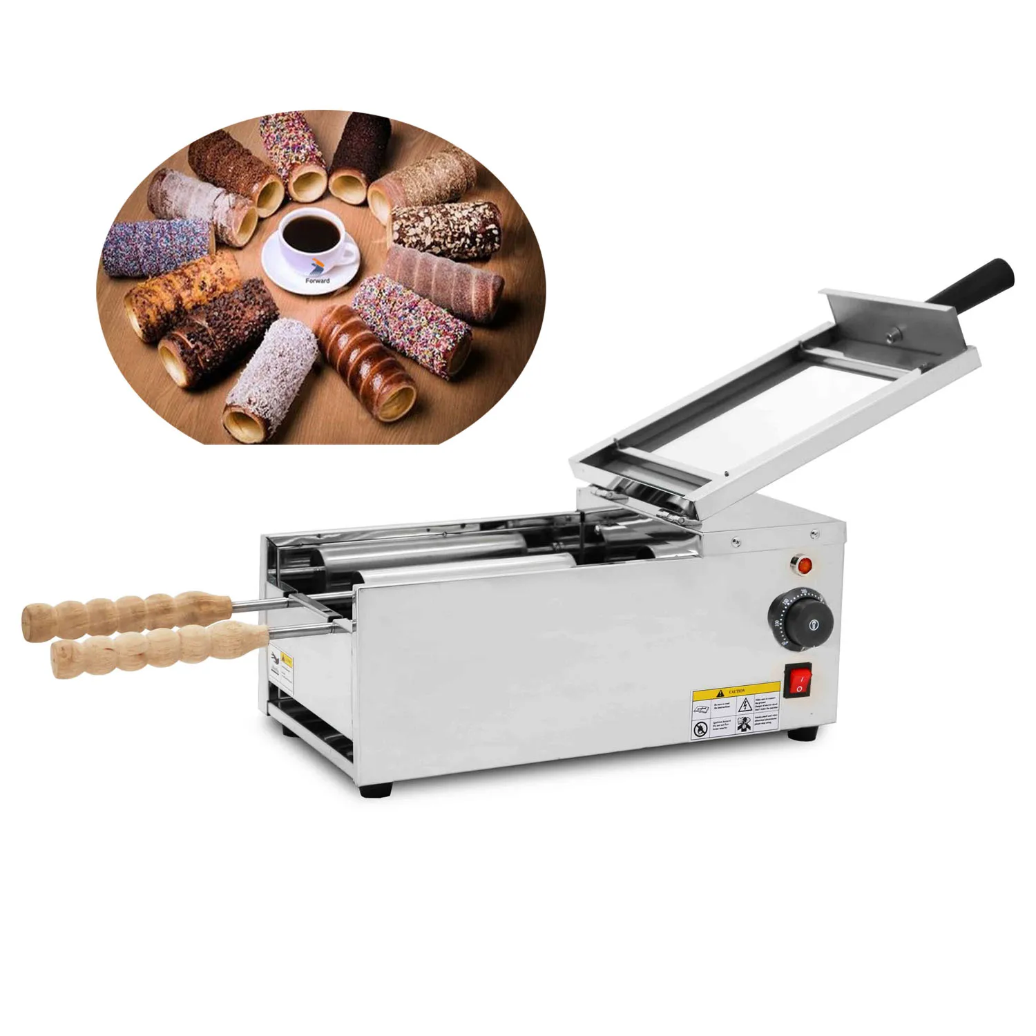 With 2 Roller Electric Hungarian Chimney Cake Maker Kurtos Kalacs Suto Roll Grill Oven Waffle maker Bread Roll Baking Machine
With 2 Roller Electric Hungarian Chimney Cake Maker Kurtos Kalacs Suto Roll Grill Oven Waffle maker Bread Roll Baking Machine