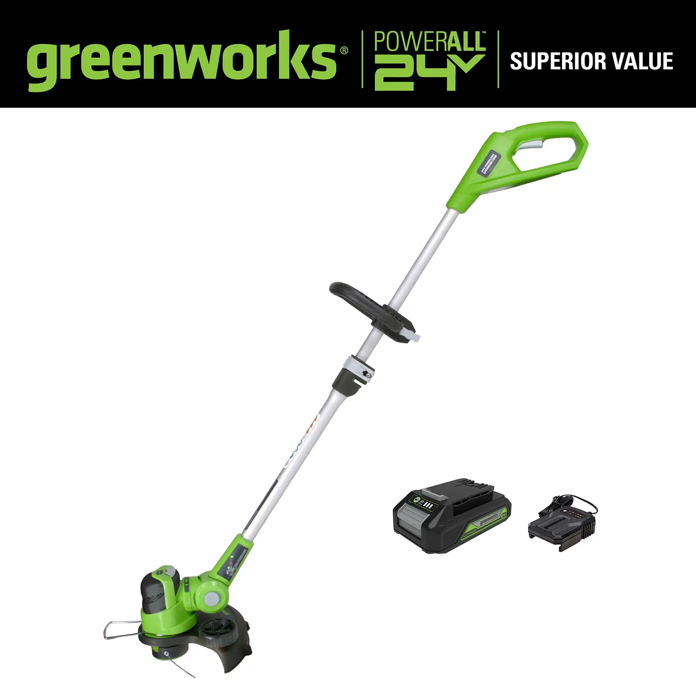 24V 12 inch Cordless String Trimmer/Edger with 2.0 Ah Battery and Charger, ST24B210
24V 12 inch Cordless String Trimmer/Edger with 2.0 Ah Battery and Charger, ST24B210