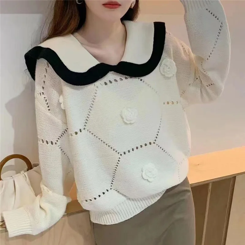 Sweet Doll Neck Hollowed Out Sweater for Women's Autumn Winter New French Age Reducing Knit Bottom Sweater Korean Short Knitwear
Sweet Doll Neck Hollowed Out Sweater for Women's Autumn Winter New French Age Reducing Knit Bottom Sweater Korean Short Knitwear