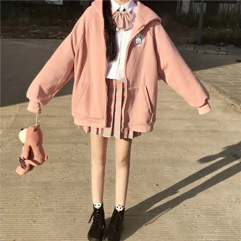 QWEEK Soft Girl Kawaii Pink Zip Up Hoodies Women Japanese Harajuku Rabbit Print Long Sleeve Sweatshirt Student Cute Alt Clothes
QWEEK Soft Girl Kawaii Pink Zip Up Hoodies Women Japanese Harajuku Rabbit Print Long Sleeve Sweatshirt Student Cute Alt Clothes