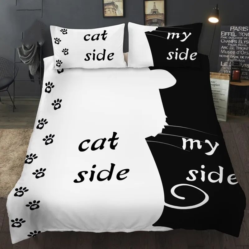 Custom Simple Black and White Bedding Set Cat/Dog/His and Her Couple Bedclothes with Pillowcase Customized Home Textiles Bed Set 
Custom Simple Black and White Bedding Set Cat/Dog/His and Her Couple Bedclothes with Pillowcase Customized Home Textiles Bed Set