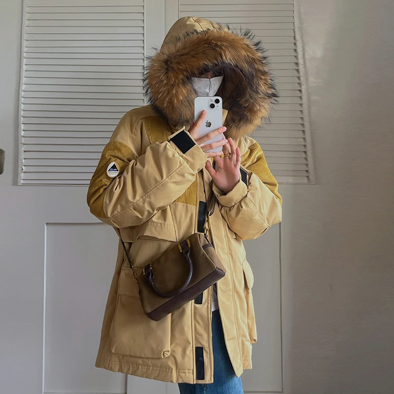 Korean Women Fur Collar Cargo Jackets Winter Warm Patchwork Down Coats Loose Pockets Thicken Parkas Outerwear Female Overcoats
Korean Women Fur Collar Cargo Jackets Winter Warm Patchwork Down Coats Loose Pockets Thicken Parkas Outerwear Female Overcoats