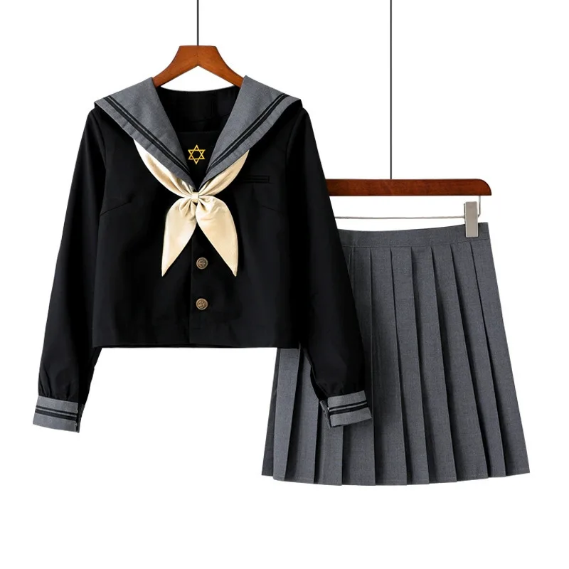 

Fashion bearded star JK School Uniform Basic Sailor Fuku Suit S-2XL Schoolgirl Outfits Pleated Skirt Sets Anime Cosplay Costume