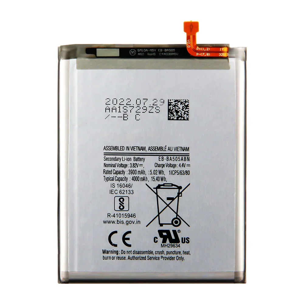 Phone Battery EB-BA505ABU EB-BA505ABN for SAMSUNG GALAXY A50 A505F SM-A505F A30 A30S A20 SM-A205FN 4000mAh Replacement Battery
Phone Battery EB-BA505ABU EB-BA505ABN for SAMSUNG GALAXY A50 A505F SM-A505F A30 A30S A20 SM-A205FN 4000mAh Replacement Battery