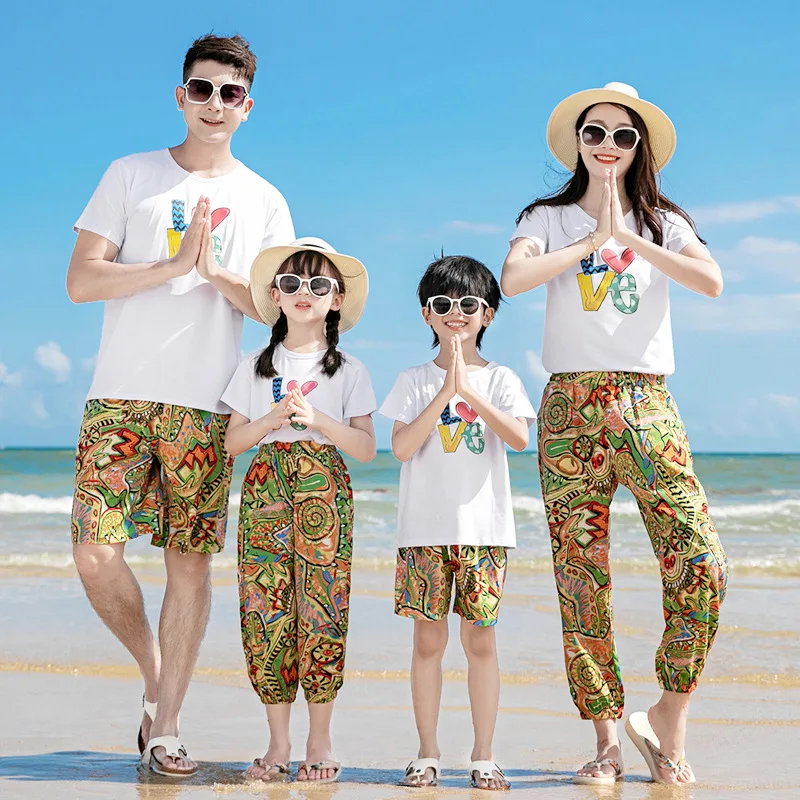 

Summer Matching Family Tshirt Outfit Mommy and Me Matching Jumpsuit Two Piece Set Dad and Daughter Clothes Mom Son Cute Clothing